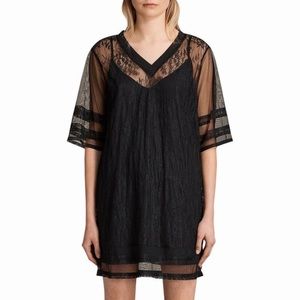 AllSaints Chezza Lace T.Shirt Dress - Mini Black